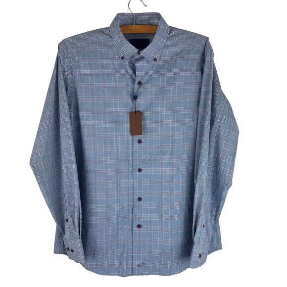 DAVID DONAHUE FUSION PERFORMANCE PLAID BUTTON UP SHIRT IN BLUE NWT MEN'S 16 M/L - Picture 1 of 14